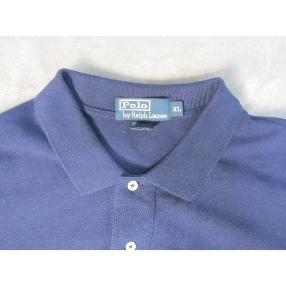 Polo‎ Ralph Lauren Mens XL Navy Blue Long Sleeve Pique Polo Shirt Red Pony Logo